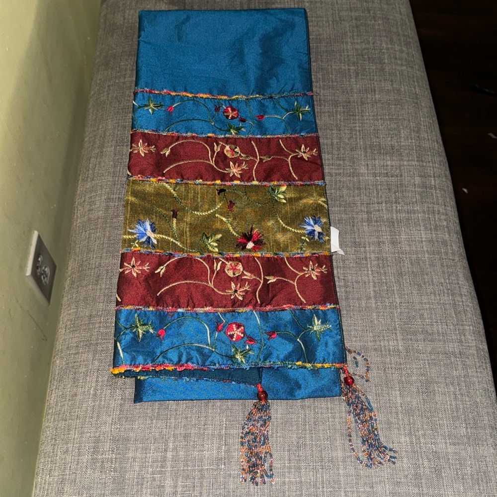 Pier One Imports Table Runner Embroidered Beaded Turquoise 70-72”